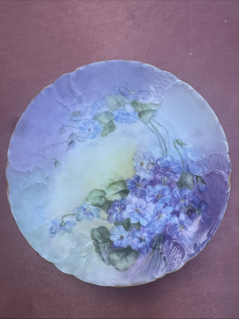 Antique RC Sevres Bavaria Hand Painted Signed Violets Porcelain Cabinet Plate